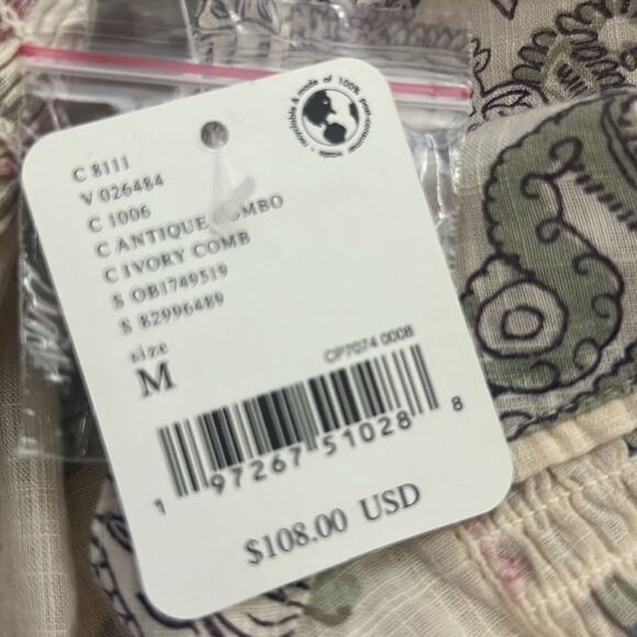 NWT FREE PEOPLE ANTHROPOLOGIE MARAYA PRINTED IVORY‎ ANTIQUE COMBO TOP SIZE M - Picture 6 of 8